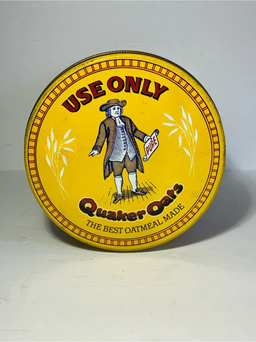 Quaker Rolled White Oats Vintage Yellow Red Tin - Quaker